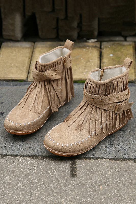 Tassel Rivet Buckle Ankle Boots