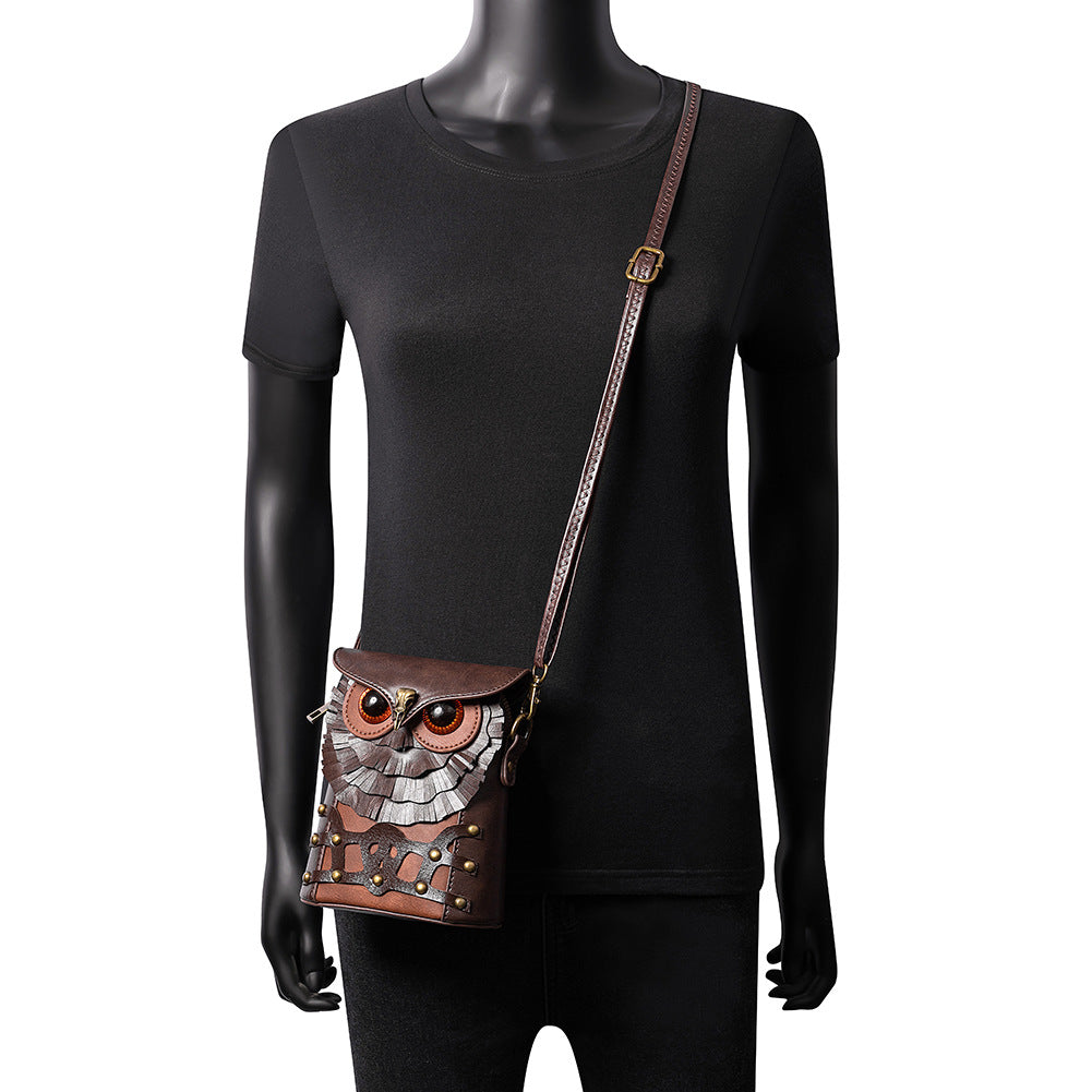 Brown Owl Bag - Steampunk PU Leather Crossbody Bag