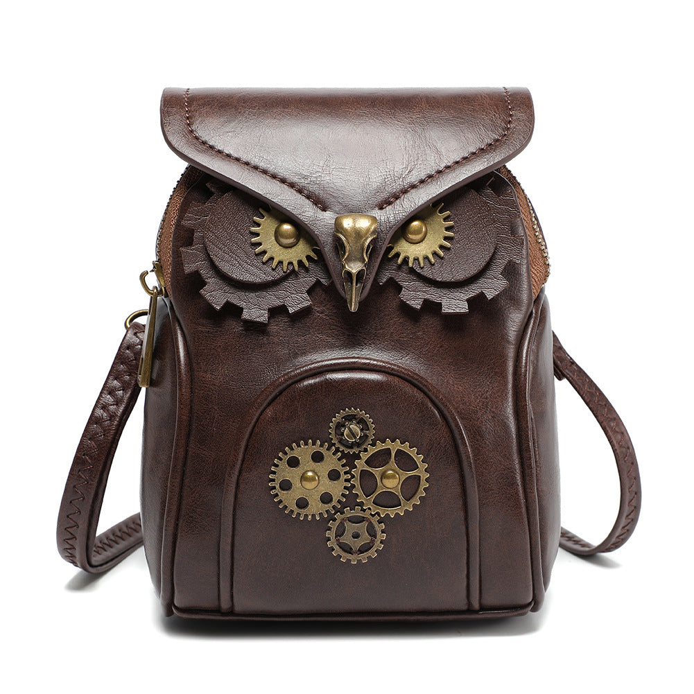 Brown Owl Bag - Steampunk PU Leather Crossbody Bag