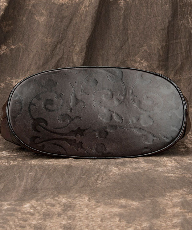 Vintage Coffee Embossing Calf Leather Women's Tote Handbag