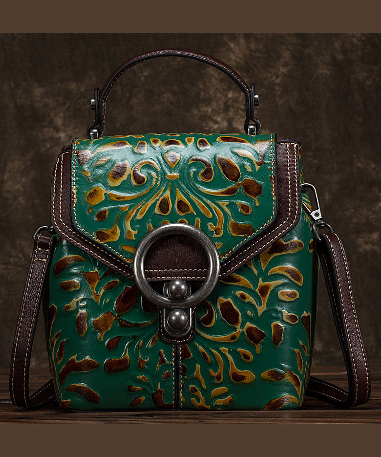 Embossing Calf Leather Backpack Bag