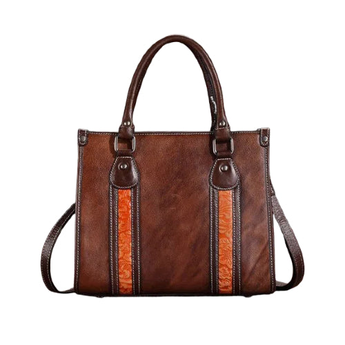 Handmade Coffee Large Capacity Calf Leather Tote Messenger Bag