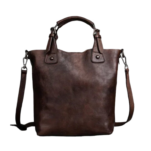 Stylish Brown Oriental Paitings Calf Leather Satchel Handbag