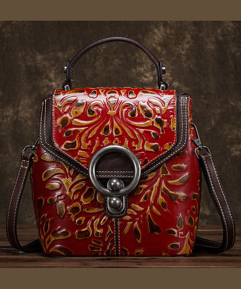 Embossing Calf Leather Backpack Bag