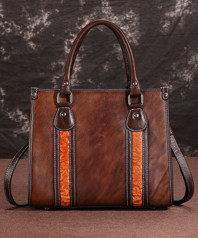 Handmade Coffee Large Capacity Calf Leather Tote Messenger Bag
