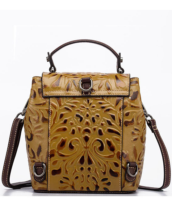 Embossing Calf Leather Backpack Bag
