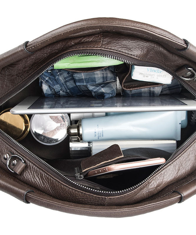 Vintage Coffee Embossing Calf Leather Women's Tote Handbag