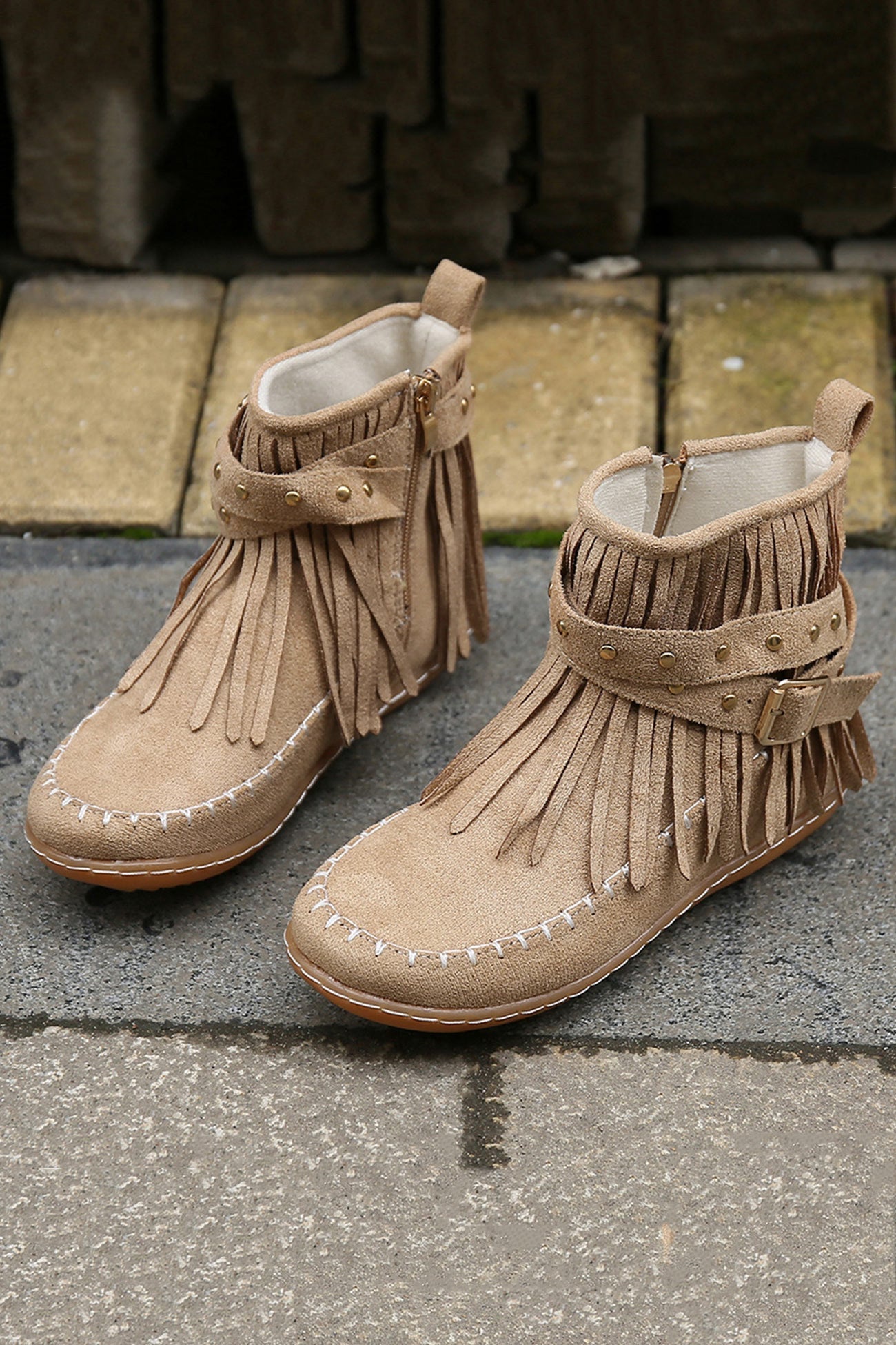 Tassel Rivet Buckle Ankle Boots