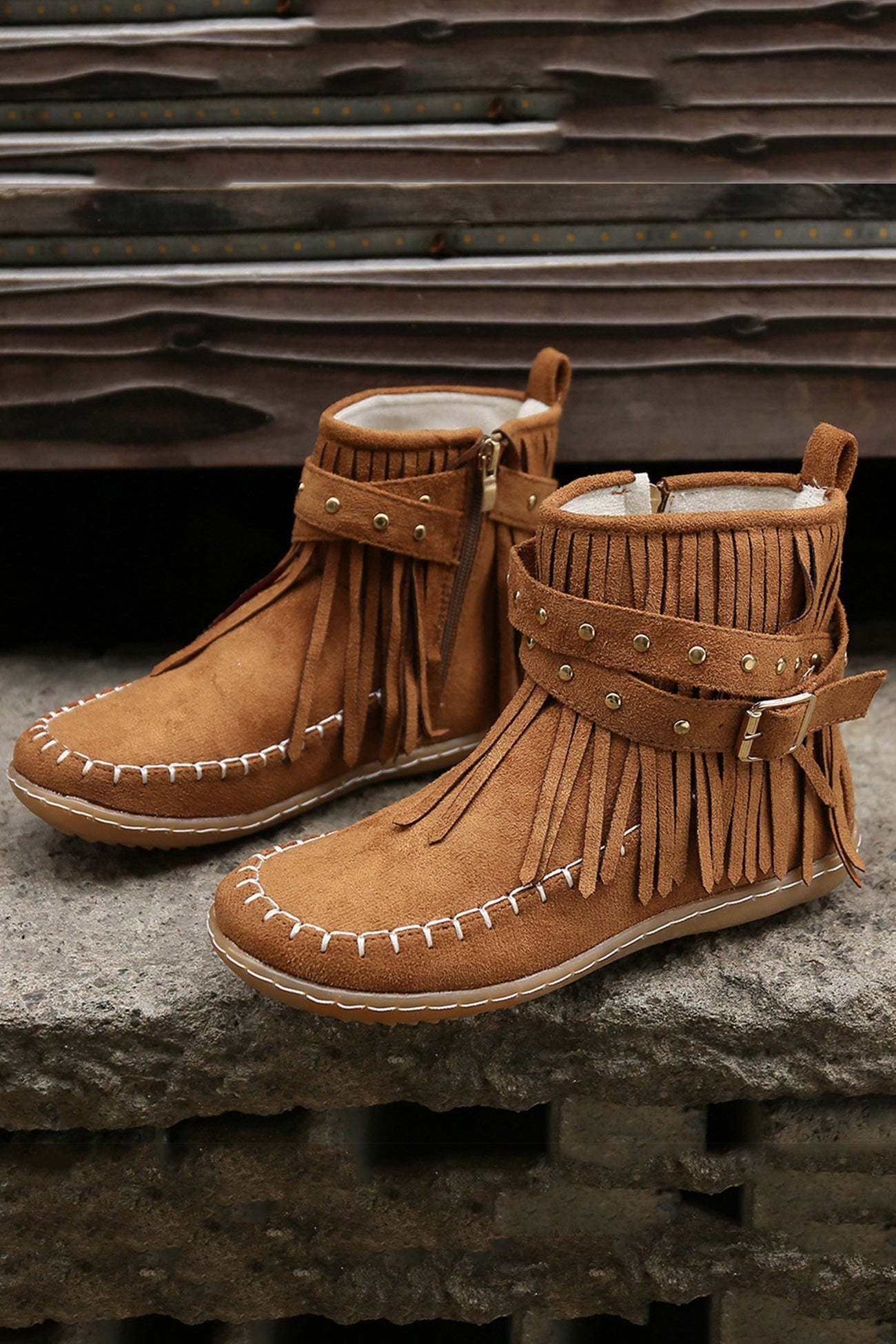 Tassel Rivet Buckle Ankle Boots