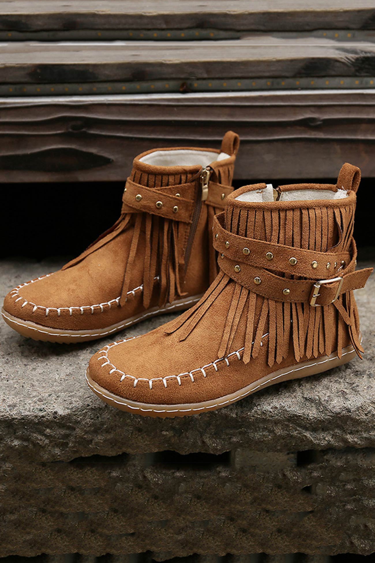 Tassel Rivet Buckle Ankle Boots