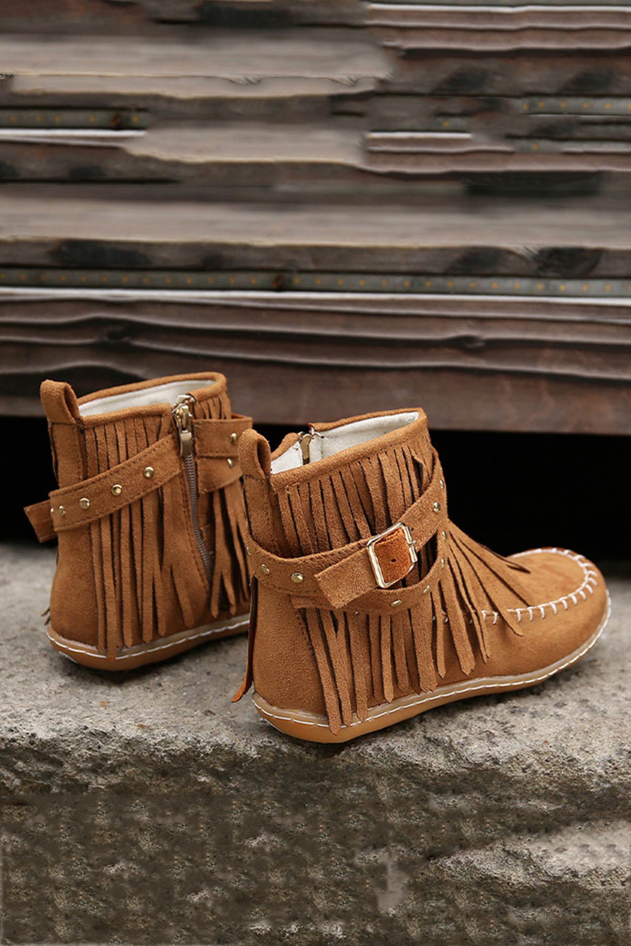Tassel Rivet Buckle Ankle Boots