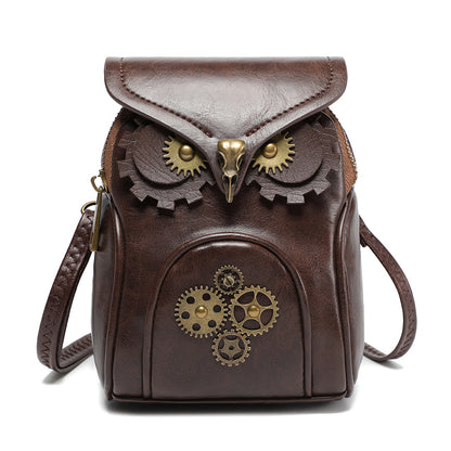 Brown Owl Bag - Steampunk PU Leather Crossbody Bag