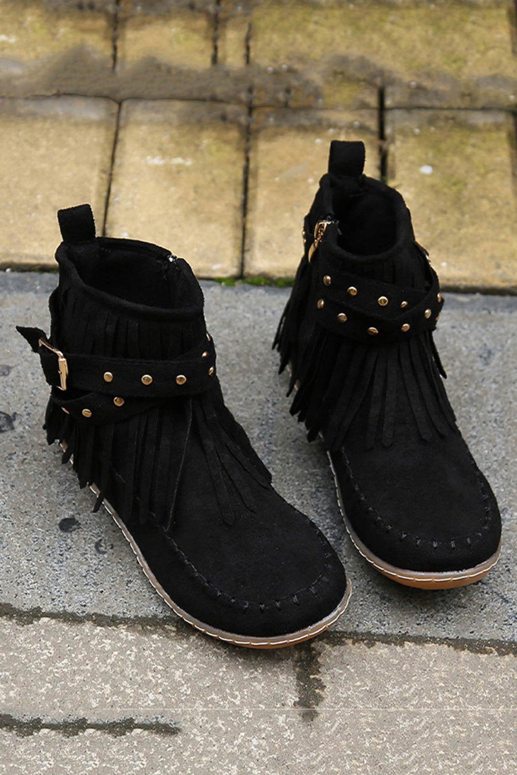 Tassel Rivet Buckle Ankle Boots