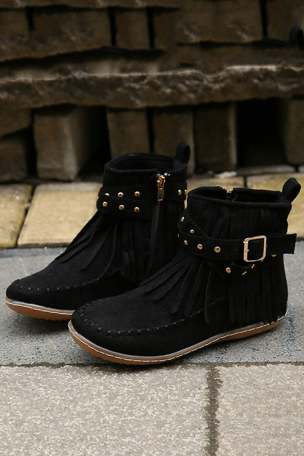 Tassel Rivet Buckle Ankle Boots