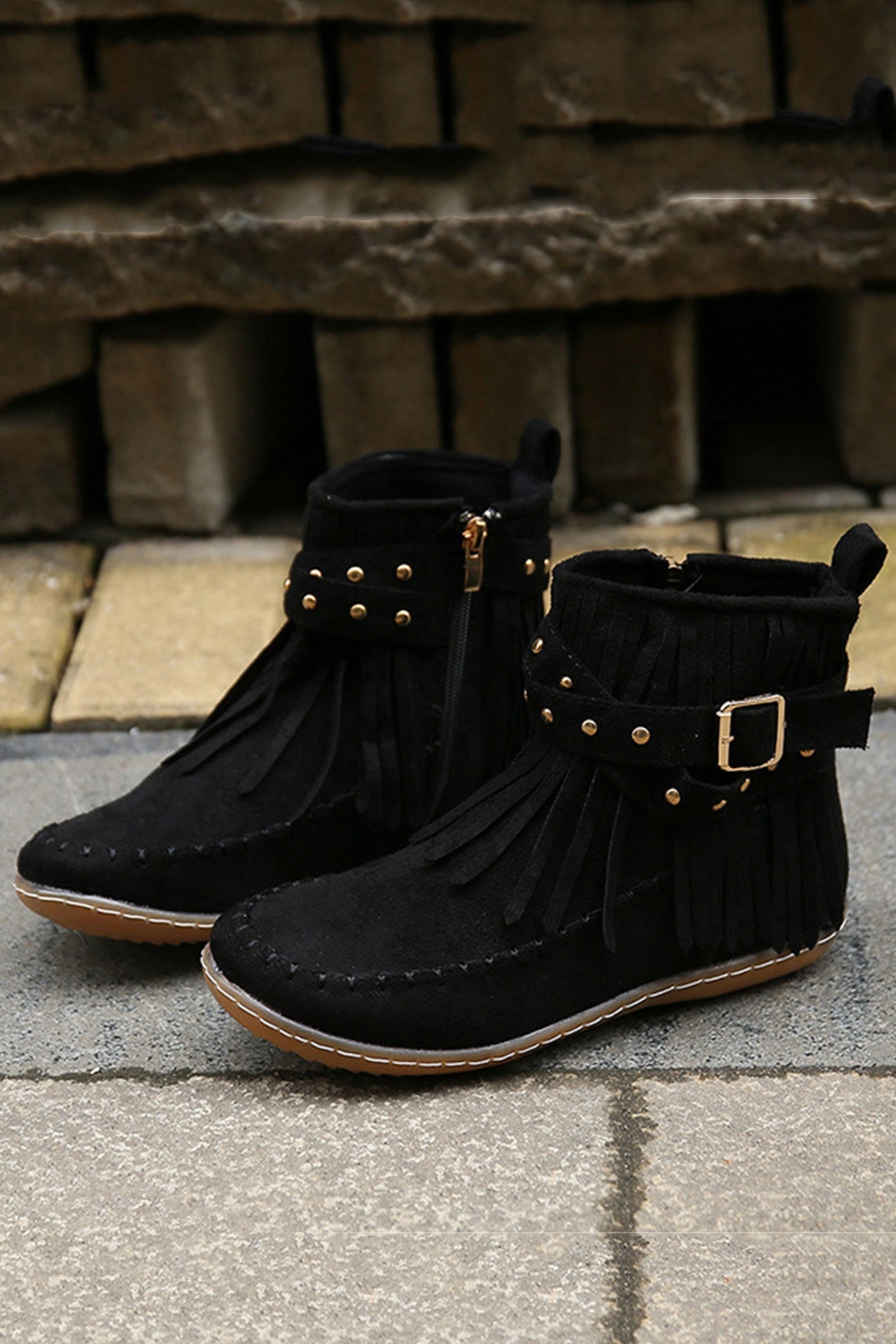 Tassel Rivet Buckle Ankle Boots