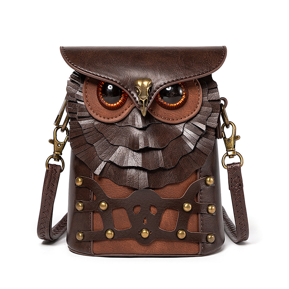 Brown Owl Bag - Steampunk PU Leather Crossbody Bag