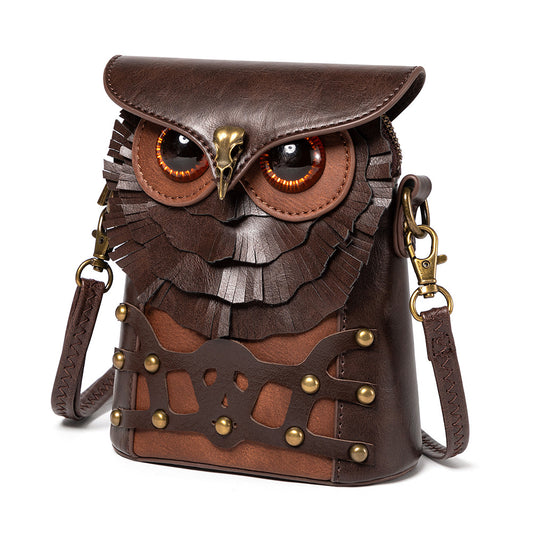 Brown Owl Bag - Steampunk PU Leather Crossbody Bag