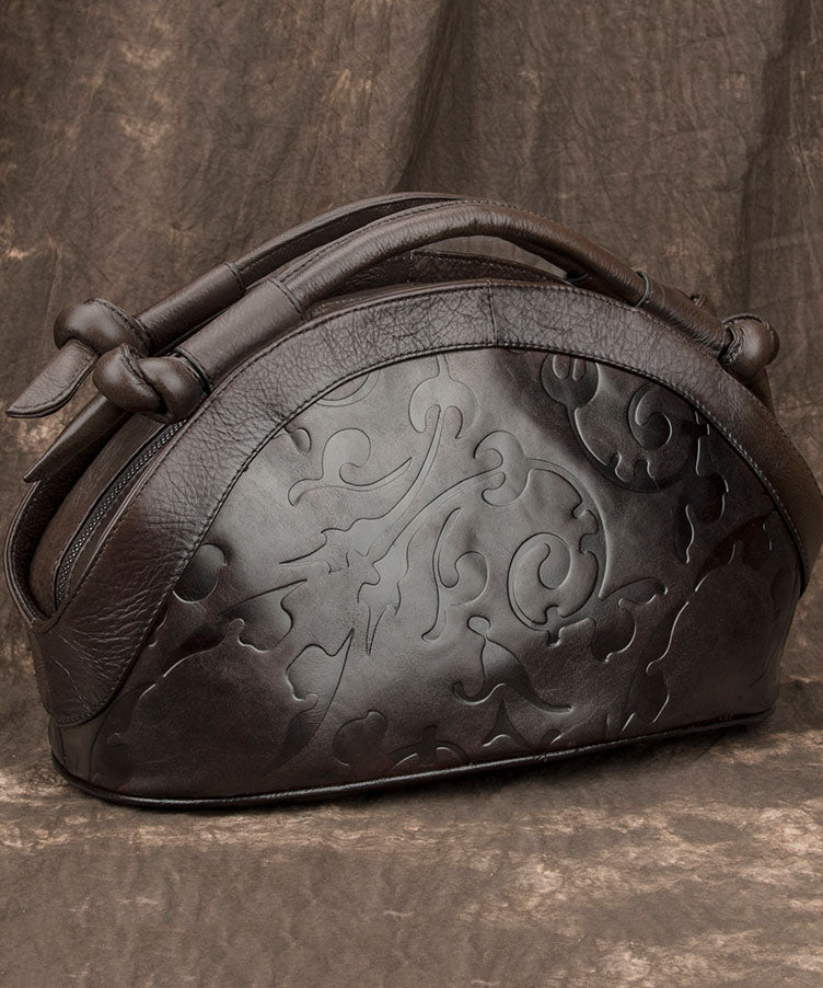 Vintage Coffee Embossing Calf Leather Women's Tote Handbag