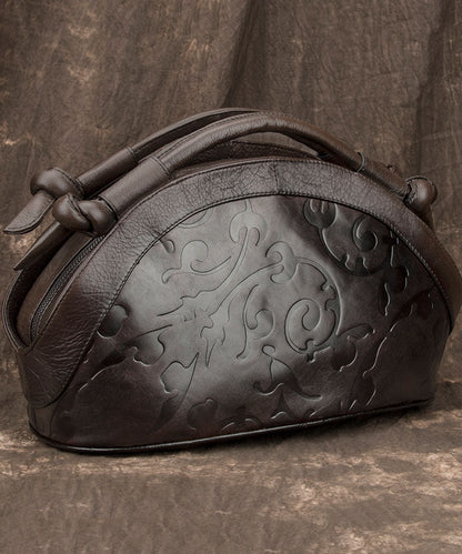 Vintage Coffee Embossing Calf Leather Women's Tote Handbag